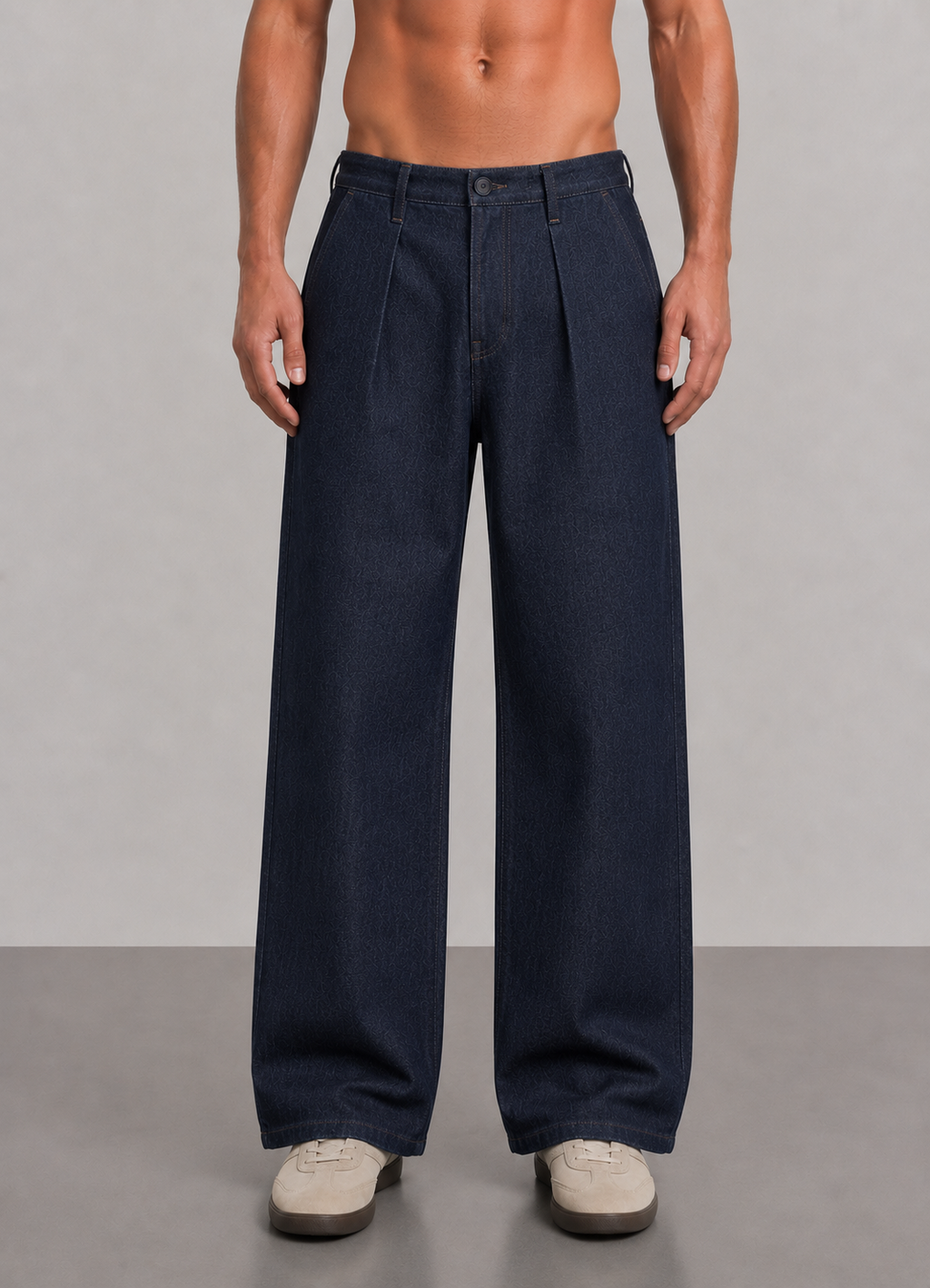 Pleated Raw Denim Pants