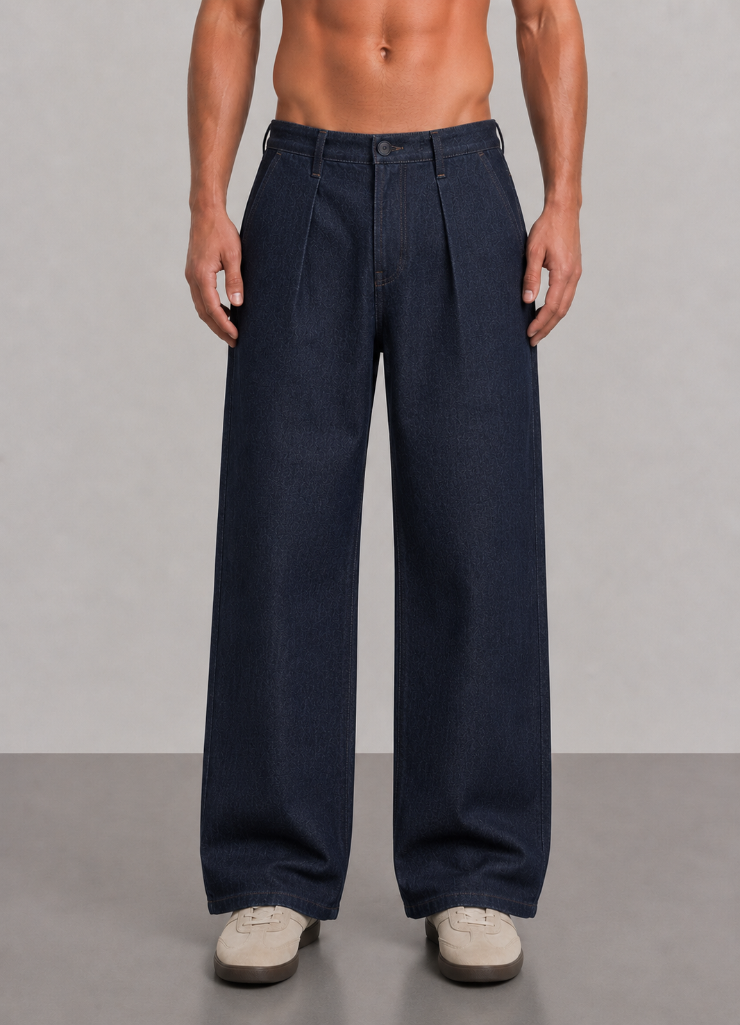 Pleated Raw Denim Pants