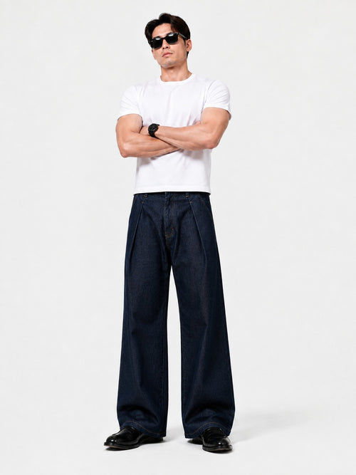 Pleated Raw Denim Pants