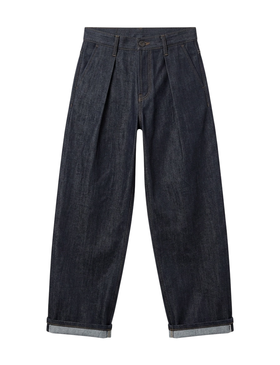 Pleated Raw Denim Pants