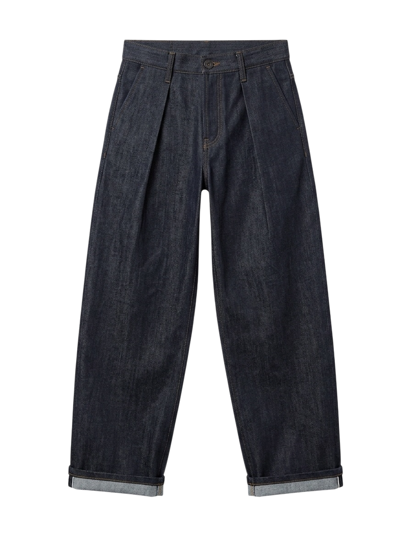 Pleated Raw Denim Pants